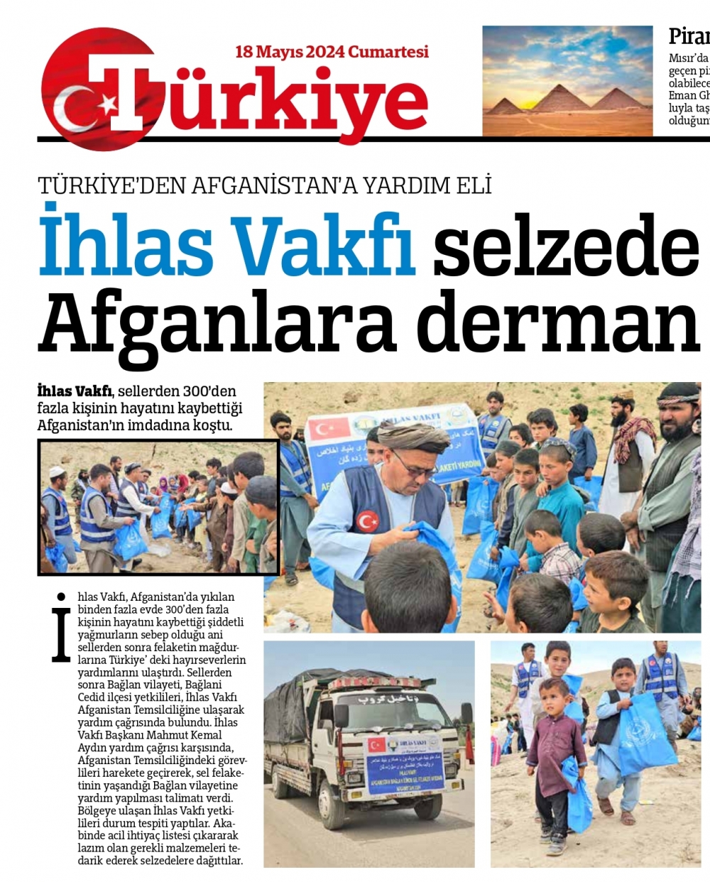 İhlas Vakfı selzede Afganlara derman