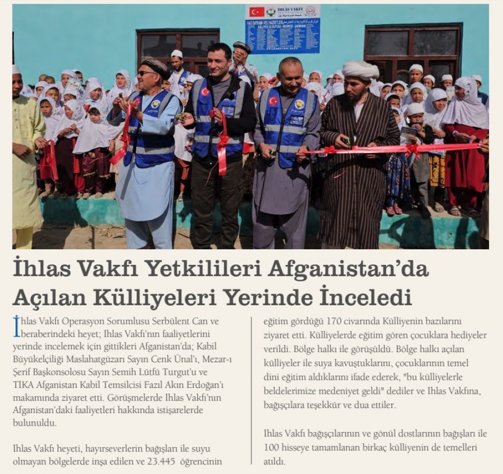 İhlas Vakfı Yetkilileri Afganistan'da  Açılan Külliyeleri Yerinde İnceledi